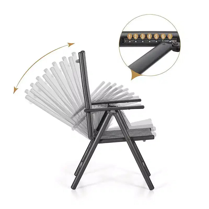 Ensemble de salle à manger d'extérieur 5 pièces Captiva Designs avec chaises pliantes réglables 7 positions et table ronde en métal avec trou pour parasol