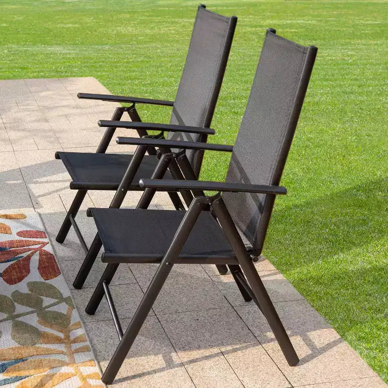 Ensemble de salle à manger d'extérieur 5 pièces Captiva Designs avec chaises pliantes réglables 7 positions et table ronde en métal avec trou pour parasol