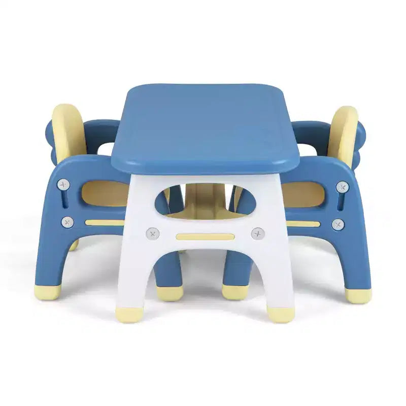 Table et 2 chaises pour enfants Costway, bureau d'activités artistiques avec étagère de rangement et blocs de construction