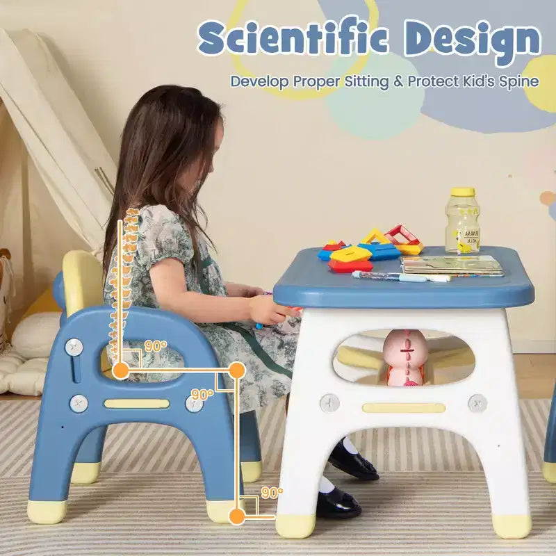 Table et 2 chaises pour enfants Costway, bureau d'activités artistiques avec étagère de rangement et blocs de construction