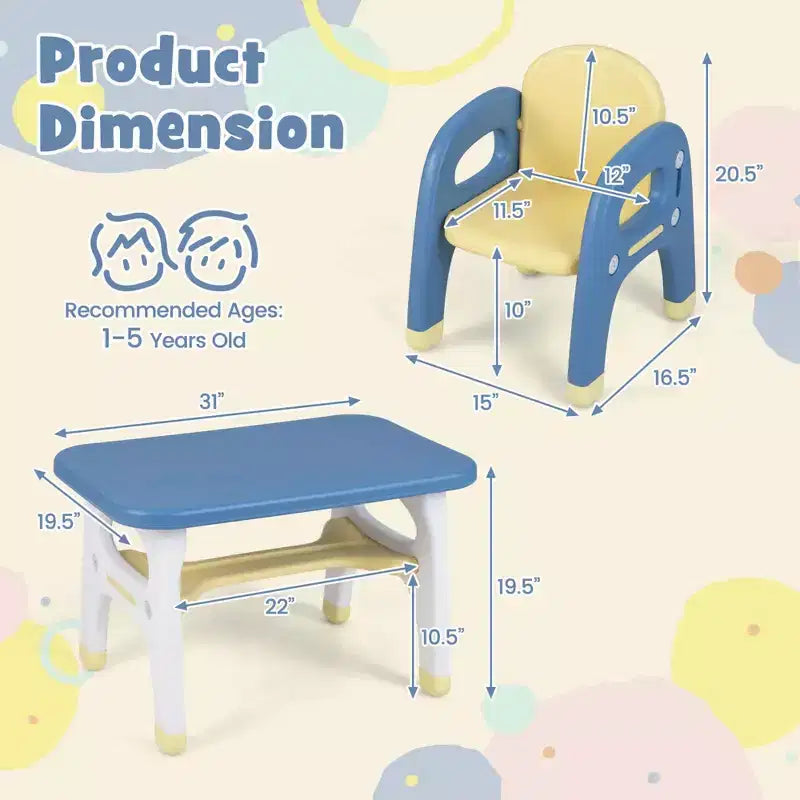 Table et 2 chaises pour enfants Costway, bureau d'activités artistiques avec étagère de rangement et blocs de construction