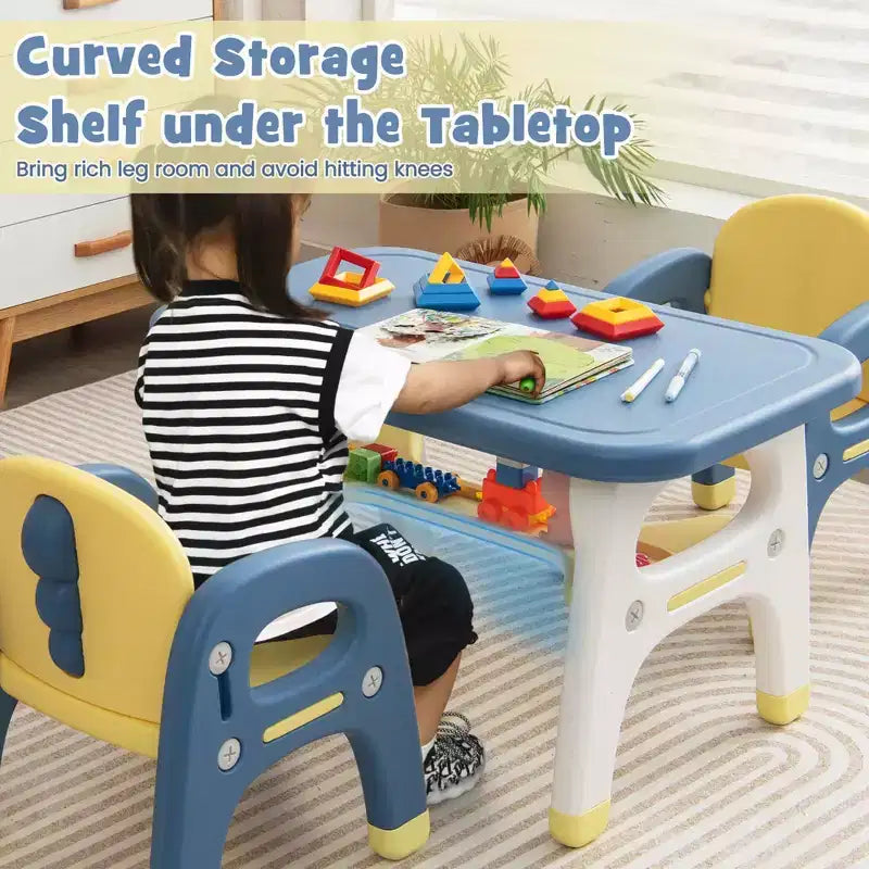 Table et 2 chaises pour enfants Costway, bureau d'activités artistiques avec étagère de rangement et blocs de construction