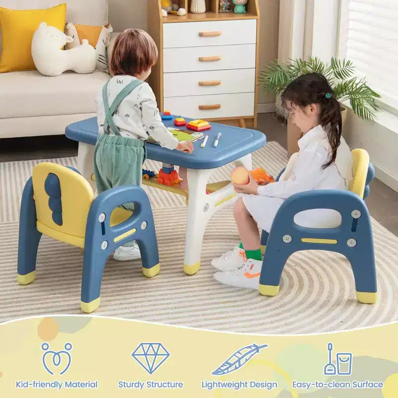 Table et 2 chaises pour enfants Costway, bureau d'activités artistiques avec étagère de rangement et blocs de construction