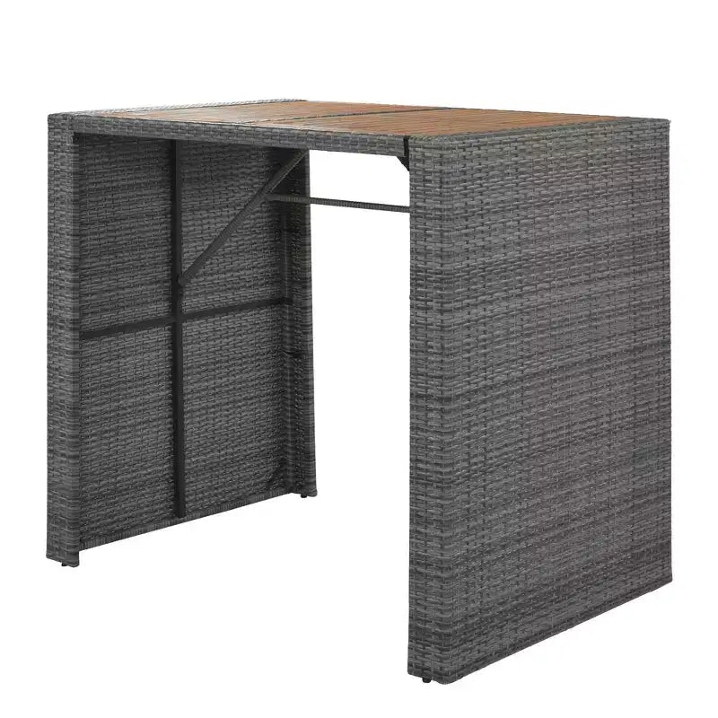 Ensemble de bar extérieur 5 pièces en bois d'acacia et osier avec tabourets et coussins amovibles, gris - ModernLuxe
