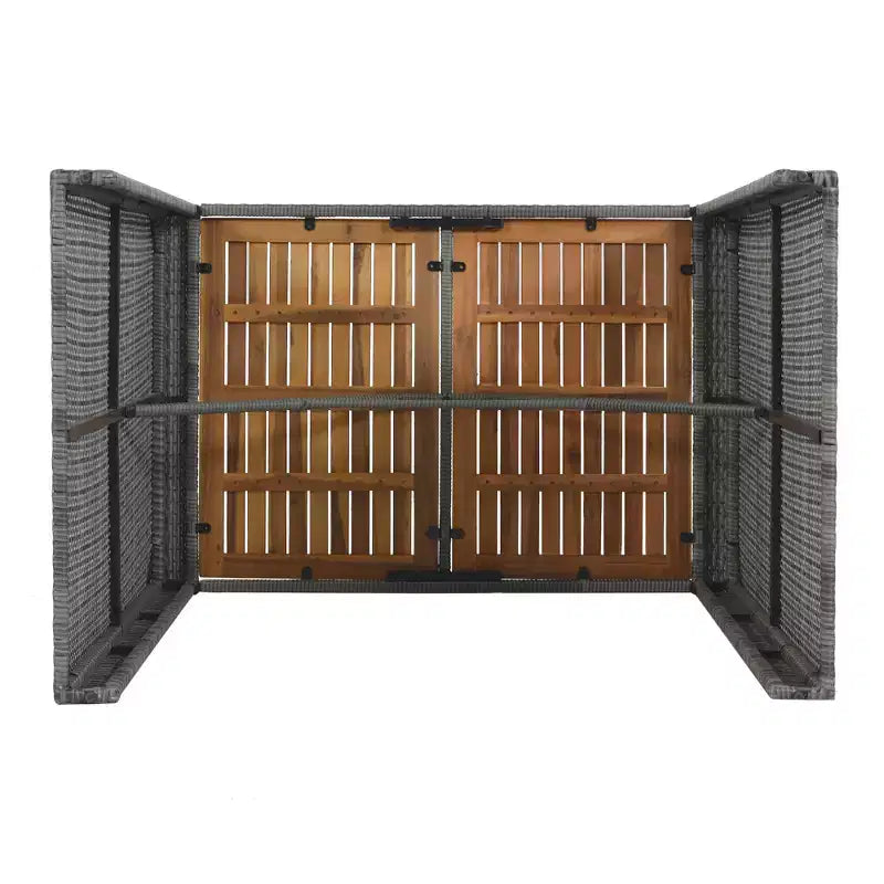Ensemble de bar extérieur 5 pièces en bois d'acacia et osier avec tabourets et coussins amovibles, gris - ModernLuxe