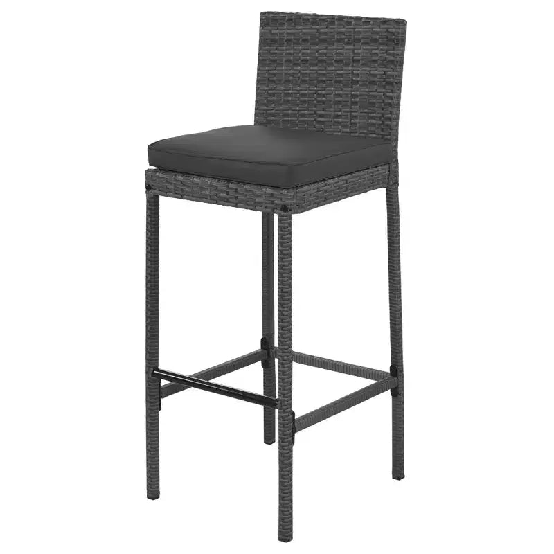 Ensemble de bar extérieur 5 pièces en bois d'acacia et osier avec tabourets et coussins amovibles, gris - ModernLuxe
