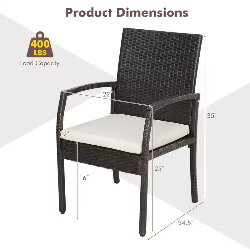 Costway Lot de 2 chaises de salle à manger en résine tressée avec coussins zippés souples pour jardin et terrasse