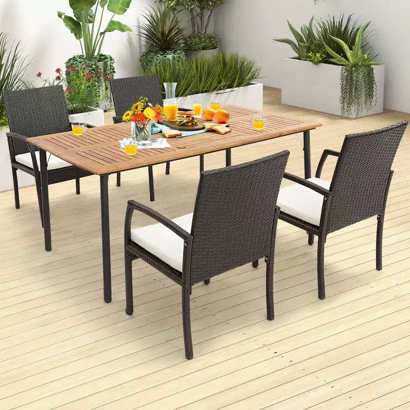 Costway Lot de 2 chaises de salle à manger en résine tressée avec coussins zippés souples pour jardin et terrasse