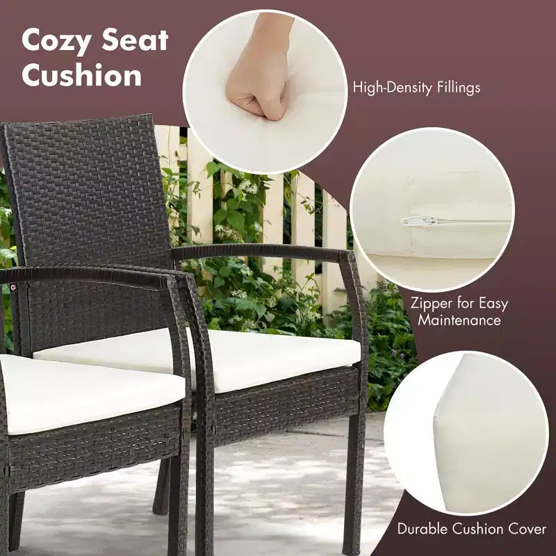 Costway Lot de 2 chaises de salle à manger en résine tressée avec coussins zippés souples pour jardin et terrasse