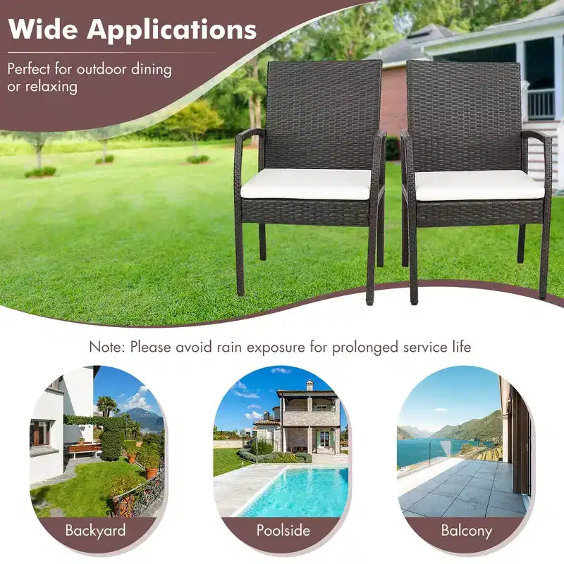 Costway Lot de 2 chaises de salle à manger en résine tressée avec coussins zippés souples pour jardin et terrasse
