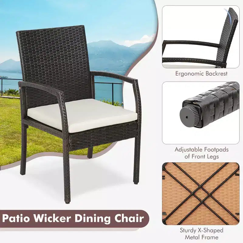 Costway Lot de 2 chaises de salle à manger en résine tressée avec coussins zippés souples pour jardin et terrasse