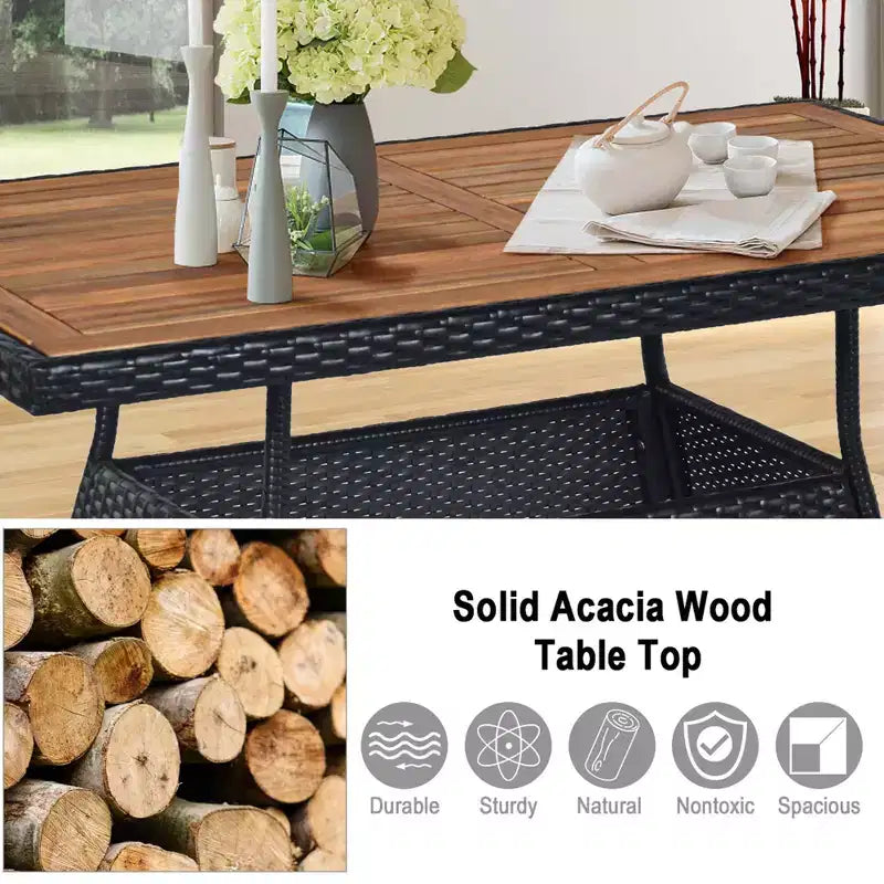 Costway Ensemble de salle à manger 10 pièces en rotin pour patio, tables rectangulaires en bois, chaises rembourrées, jardin