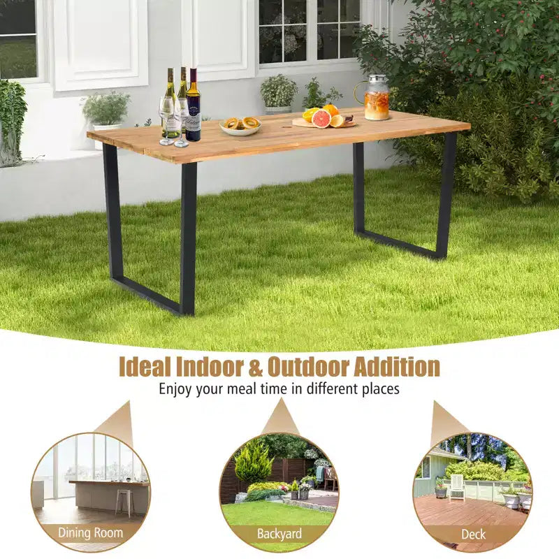 Ensemble de salle à manger Costway 7 pièces en rotin pour patio, table en bois d'acacia, 6 chaises en osier avec trou pour parasol
