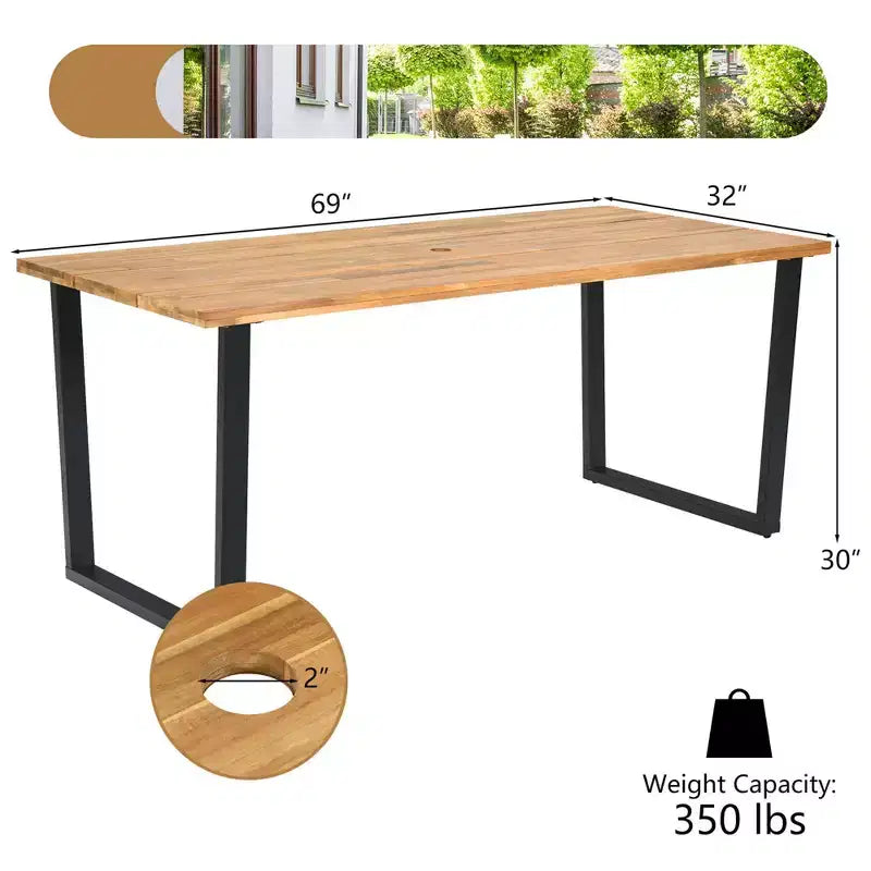 Ensemble de salle à manger Costway 7 pièces en rotin pour patio, table en bois d'acacia, 6 chaises en osier avec trou pour parasol