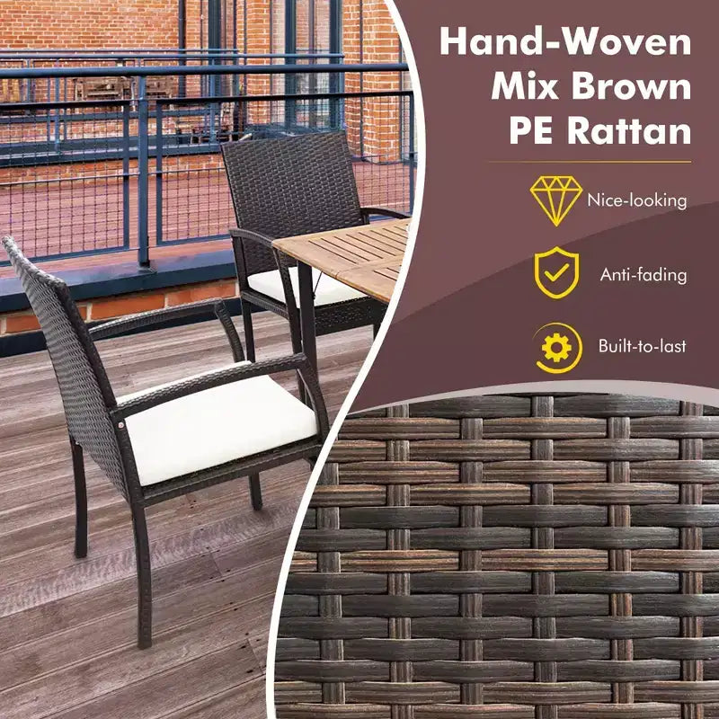 Ensemble de salle à manger Costway 7 pièces en rotin pour patio, table en bois d'acacia, 6 chaises en osier avec trou pour parasol