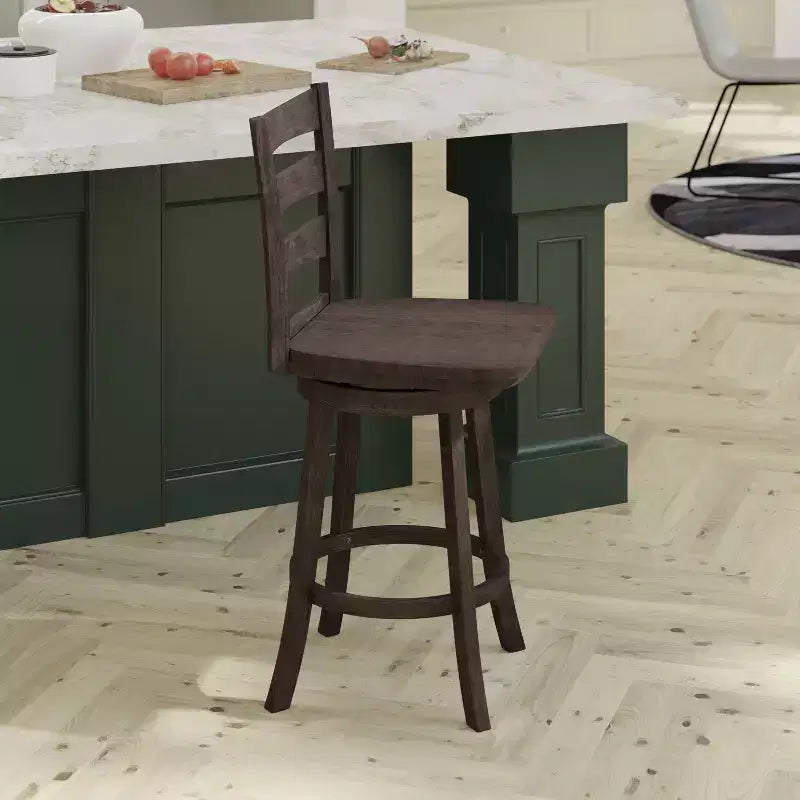 Tabouret de bar classique à dossier échelle et assise en bois