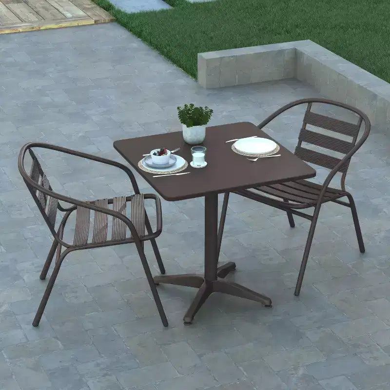 Ensemble table carrée d'intérieur/extérieur en aluminium 27,5'' Emma et Oliver avec 2 chaises à dossier à lattes