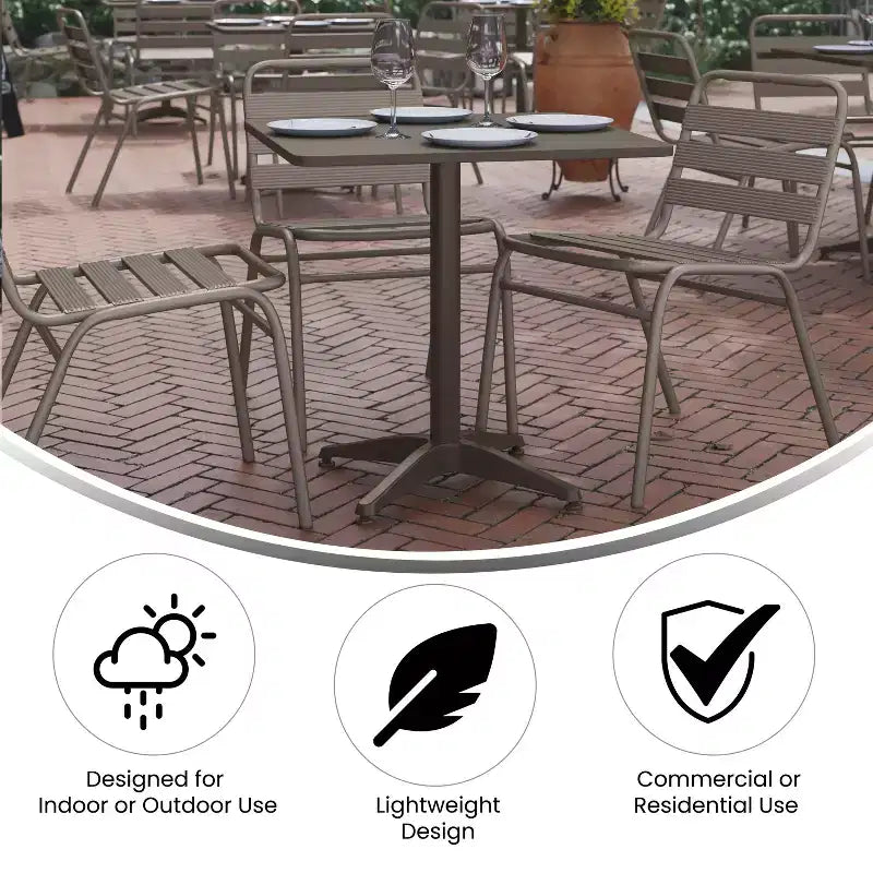 Ensemble table carrée d'intérieur/extérieur en aluminium 27,5'' Emma et Oliver avec 2 chaises à dossier à lattes