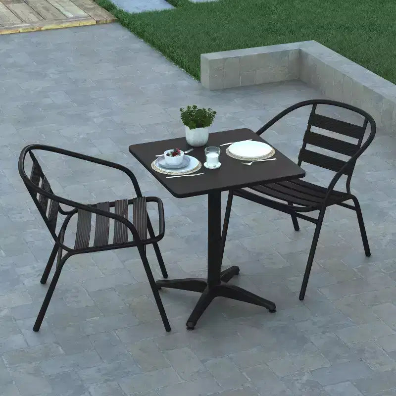 Ensemble table carrée d'intérieur/extérieur en aluminium 27,5'' Emma et Oliver avec 2 chaises à dossier à lattes