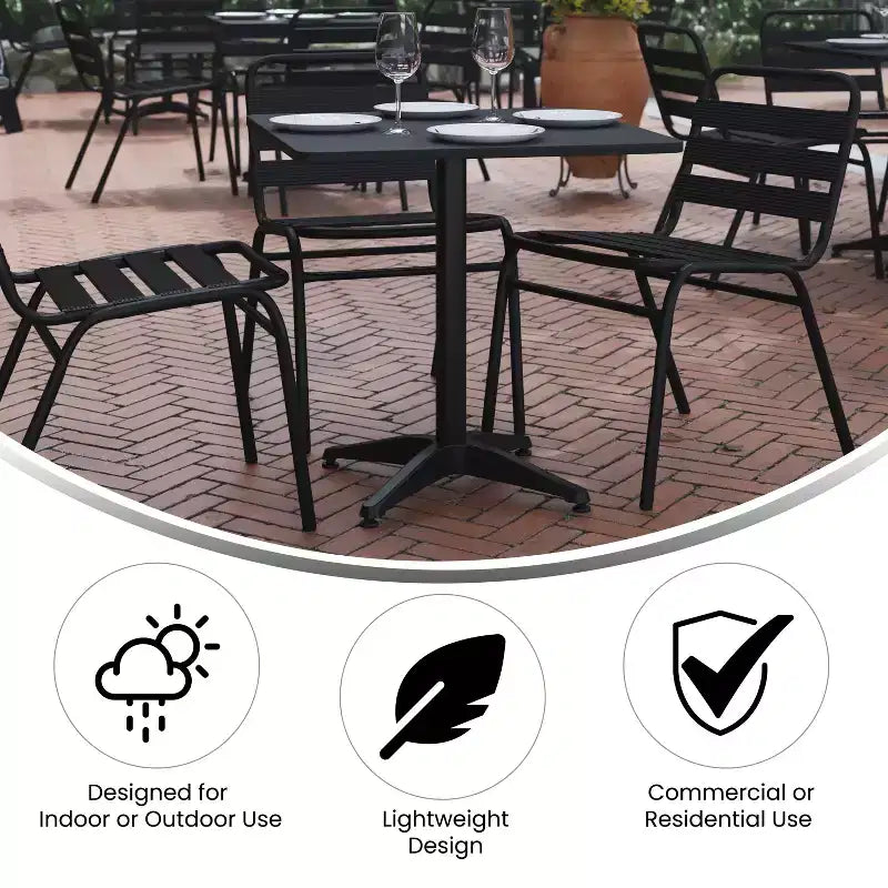 Ensemble table carrée d'intérieur/extérieur en aluminium 27,5'' Emma et Oliver avec 2 chaises à dossier à lattes