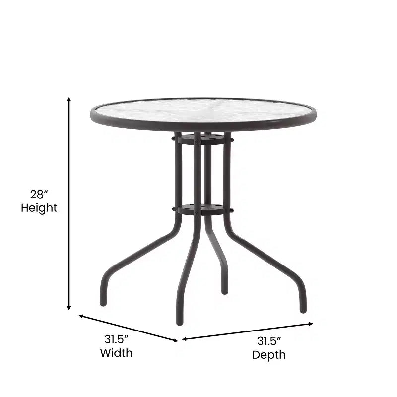 Flash Furniture Lila Ensemble table ronde en verre de 31,5 po avec 4 chaises empilables en aluminium à lattes métalliques