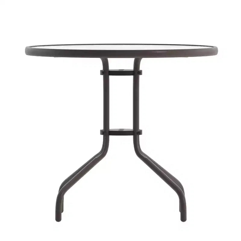 Flash Furniture Lila Ensemble table ronde en verre de 31,5 po avec 4 chaises empilables en aluminium à lattes métalliques
