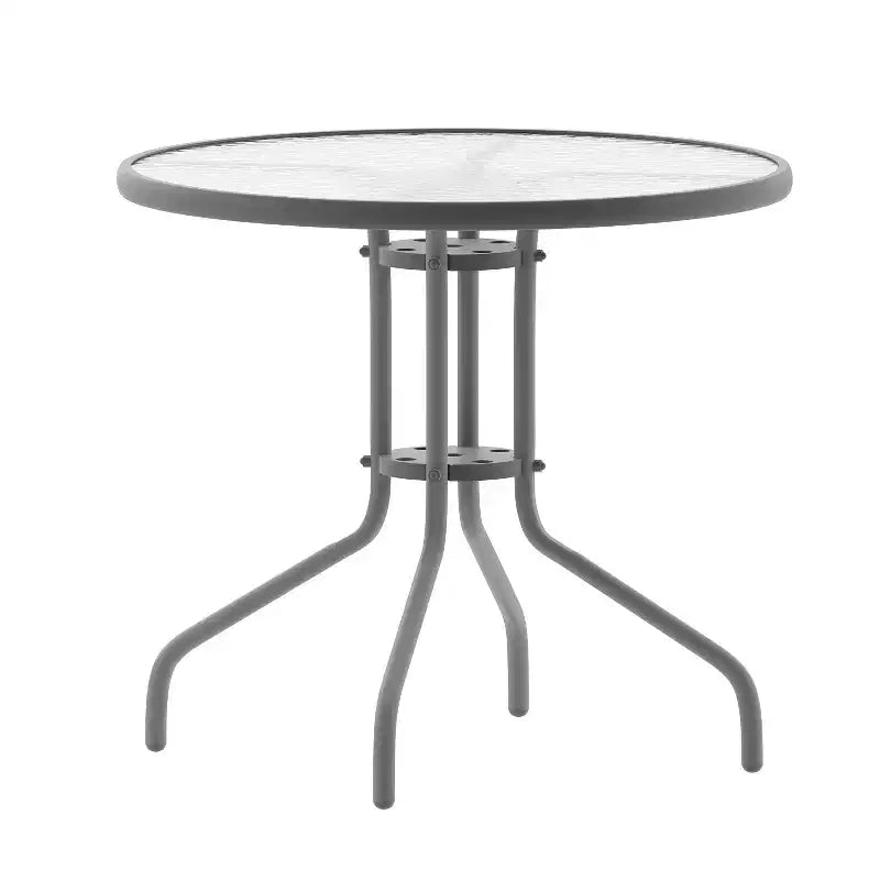 Flash Furniture Lila Ensemble table ronde en verre de 31,5 po avec 4 chaises empilables en aluminium à lattes métalliques