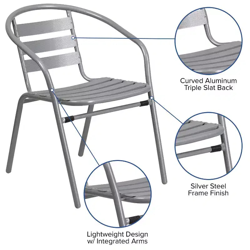 Flash Furniture Lila Ensemble table ronde en verre de 31,5 po avec 4 chaises empilables en aluminium à lattes métalliques
