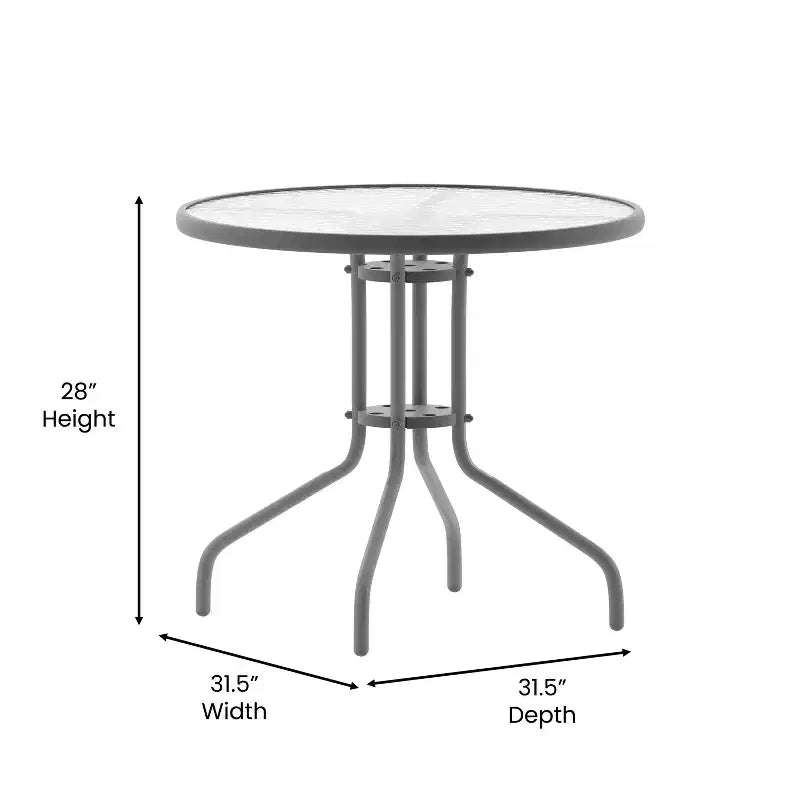 Flash Furniture Lila Ensemble table ronde en verre de 31,5 po avec 4 chaises empilables en aluminium à lattes métalliques