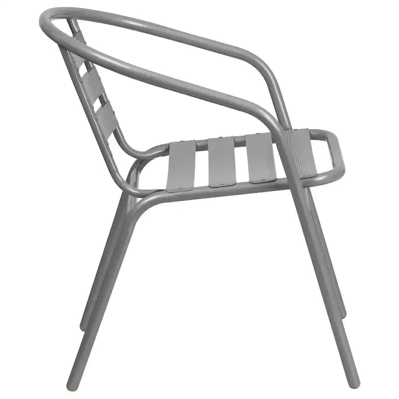 Flash Furniture Lila Ensemble table ronde en verre de 31,5 po avec 4 chaises empilables en aluminium à lattes métalliques