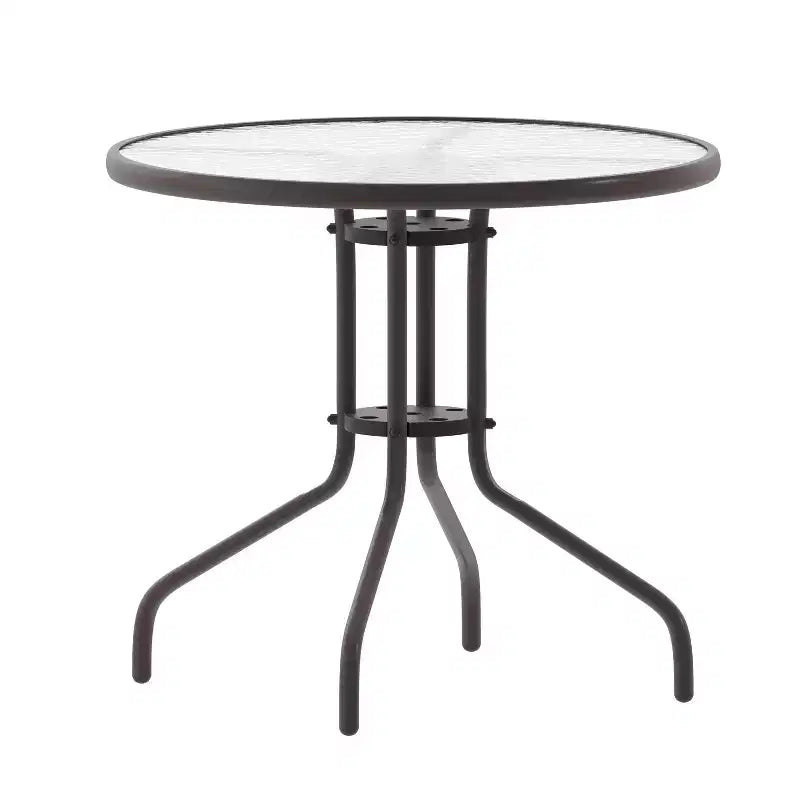 Flash Furniture Lila Ensemble table ronde en verre de 31,5 po avec 4 chaises empilables en aluminium à lattes métalliques