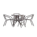 Flash Furniture Lila Ensemble table ronde en verre de 31,5 po avec 4 chaises empilables en aluminium à lattes métalliques