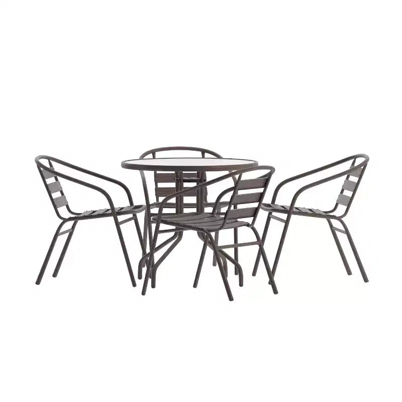 Flash Furniture Lila Ensemble table ronde en verre de 31,5 po avec 4 chaises empilables en aluminium à lattes métalliques