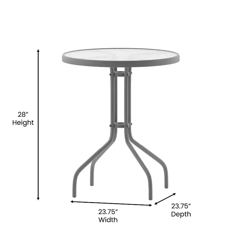 Emma et Oliver Table ronde en verre de 23,75 po avec 2 chaises empilables à lattes en aluminium