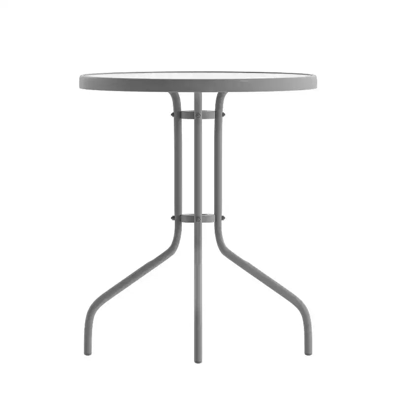 Emma et Oliver Table ronde en verre de 23,75 po avec 2 chaises empilables à lattes en aluminium