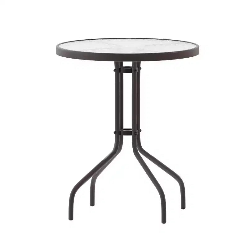 Emma et Oliver Table ronde en verre de 23,75 po avec 2 chaises empilables à lattes en aluminium