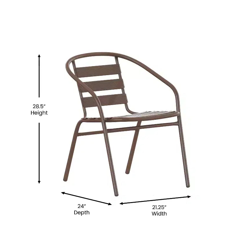 Emma et Oliver Table ronde en verre de 23,75 po avec 2 chaises empilables à lattes en aluminium