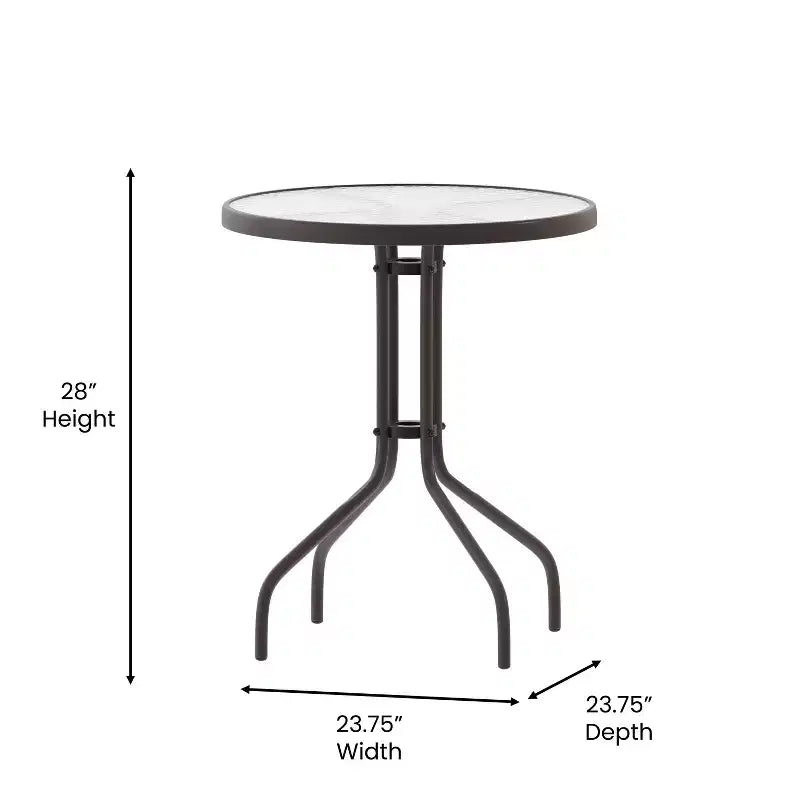 Emma et Oliver Table ronde en verre de 23,75 po avec 2 chaises empilables à lattes en aluminium