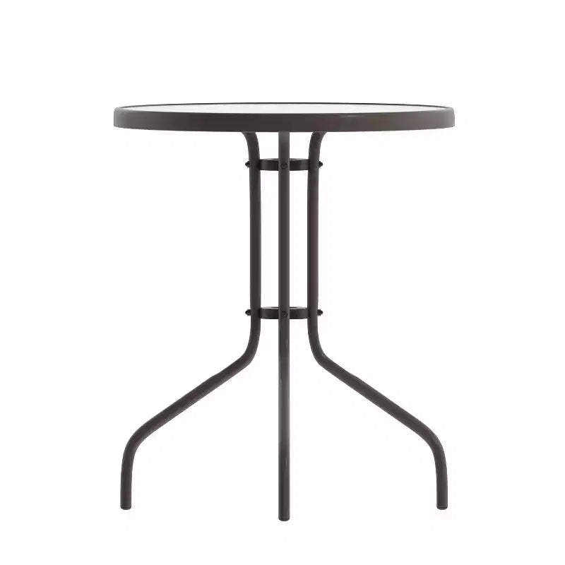 Emma et Oliver Table ronde en verre de 23,75 po avec 2 chaises empilables à lattes en aluminium