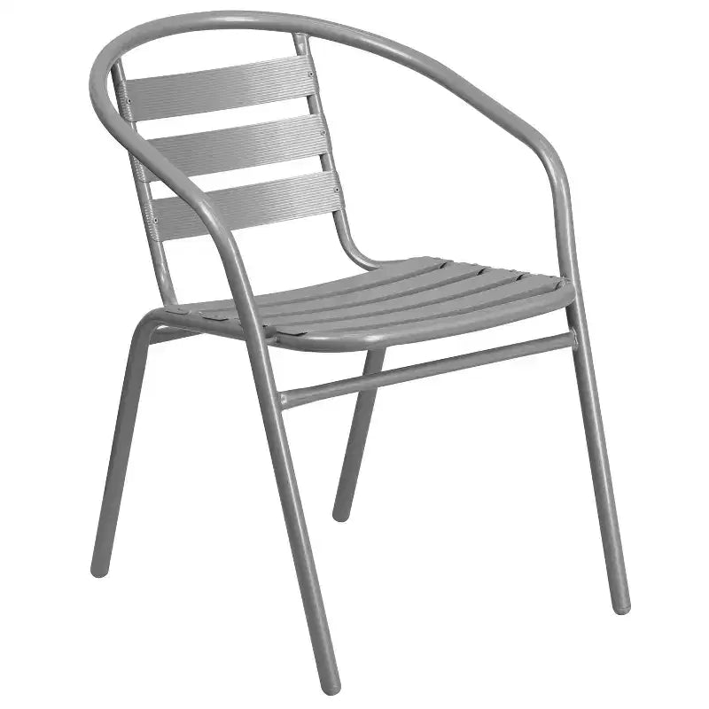 Emma et Oliver Table ronde en verre de 23,75 po avec 2 chaises empilables à lattes en aluminium