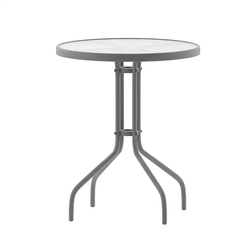 Emma et Oliver Table ronde en verre de 23,75 po avec 2 chaises empilables à lattes en aluminium