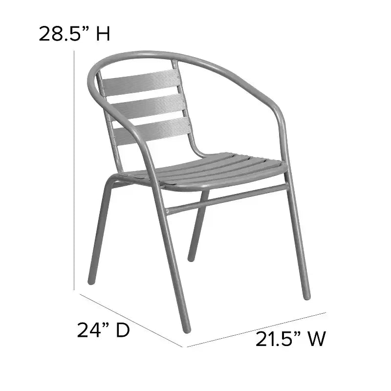 Emma et Oliver Table ronde en verre de 23,75 po avec 2 chaises empilables à lattes en aluminium