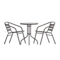 Emma et Oliver Table ronde en verre de 23,75 po avec 2 chaises empilables à lattes en aluminium