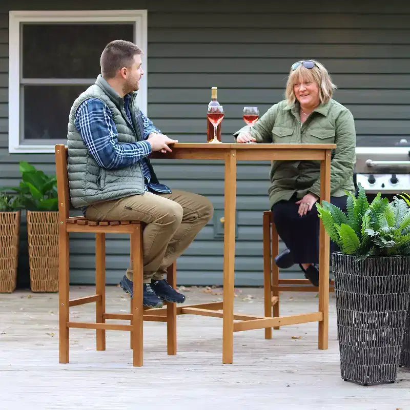 Ensemble de bar d'extérieur Sunnydaze 3 pièces en bois de teck - Marron