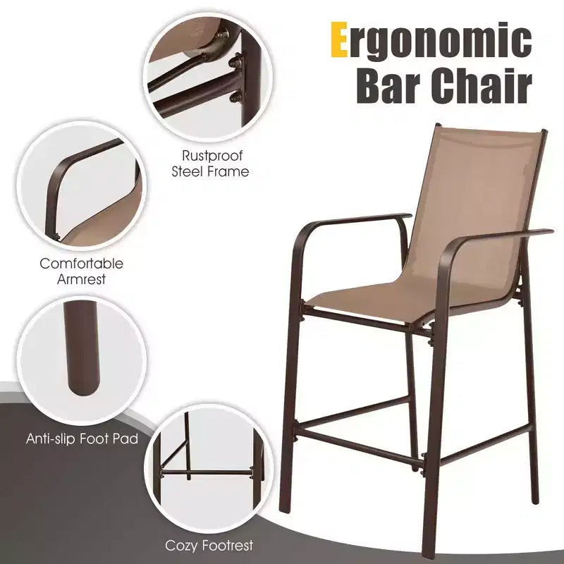 Costway Ensemble de 3 Tabourets de Bar d'Extérieur avec Plateau en Verre Trempé Hauteur de Table de Patio
