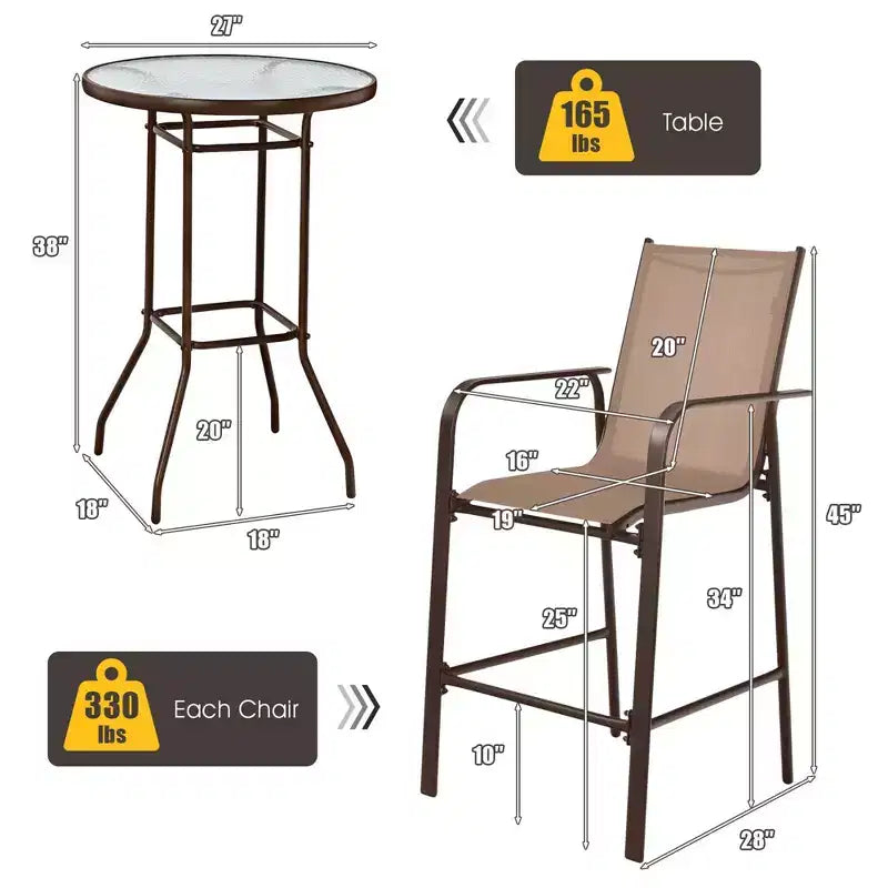 Costway Ensemble de 3 Tabourets de Bar d'Extérieur avec Plateau en Verre Trempé Hauteur de Table de Patio