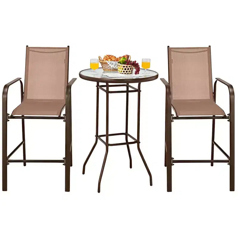 Costway Ensemble de 3 Tabourets de Bar d'Extérieur avec Plateau en Verre Trempé Hauteur de Table de Patio