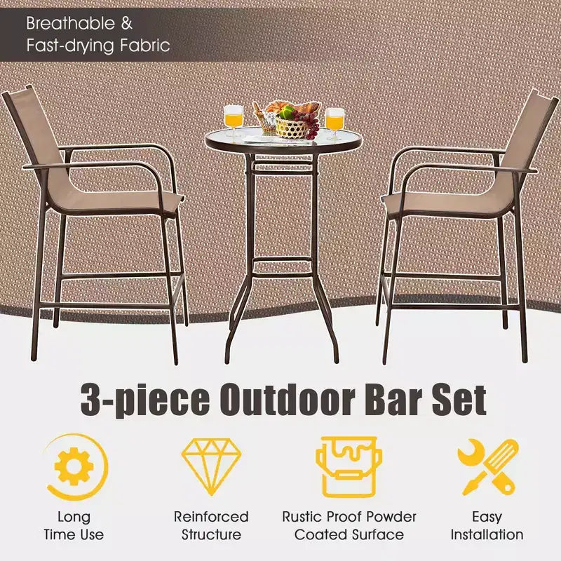 Costway Ensemble de 3 Tabourets de Bar d'Extérieur avec Plateau en Verre Trempé Hauteur de Table de Patio