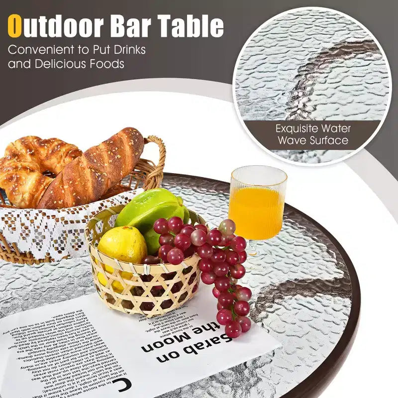 Costway Ensemble de 3 Tabourets de Bar d'Extérieur avec Plateau en Verre Trempé Hauteur de Table de Patio