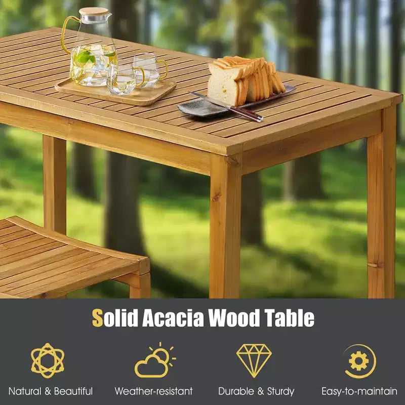 Costway Ensemble de Table de Bar 7 pièces en Bois d'Acacia Table à Manger Rectangulaire 45" et 6 Tabourets de Bar